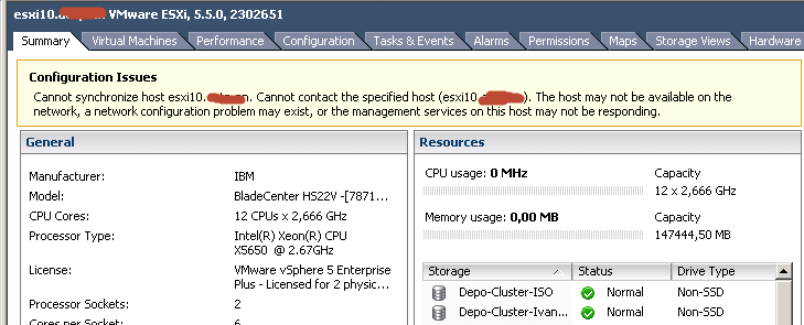 Ошибка cannot synchronize host cannot contact the specified host в ESXI 5.5