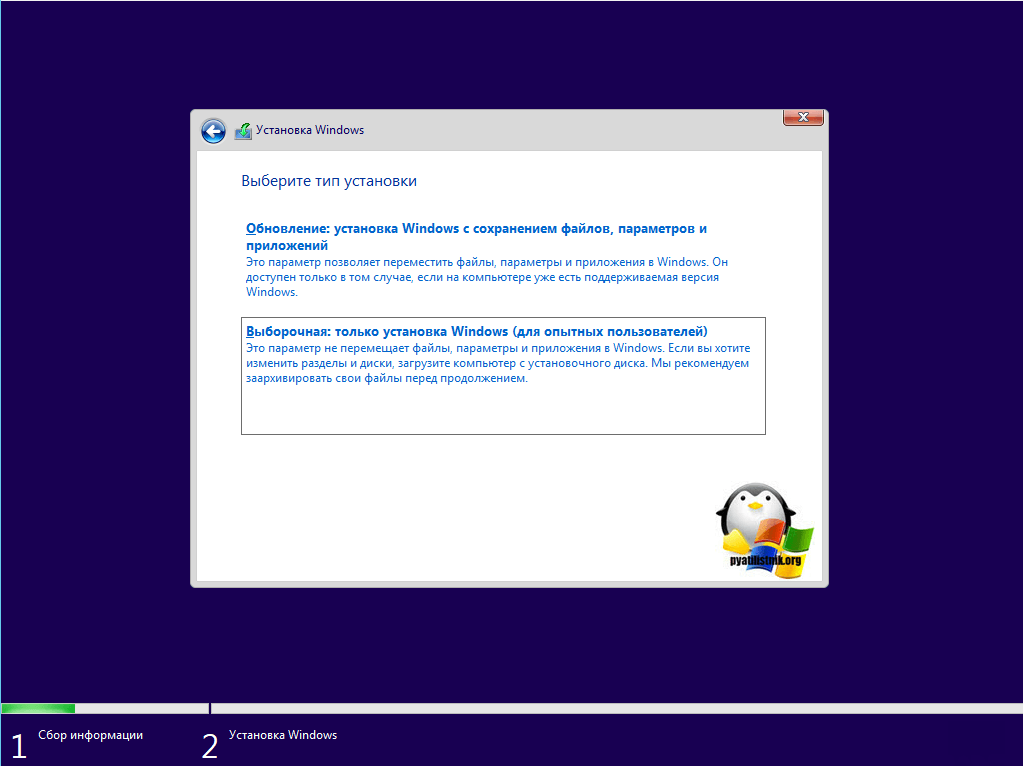 Выборочная установка Windows 10