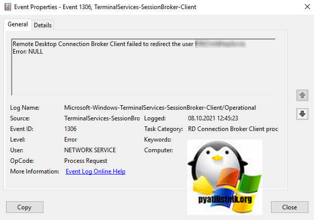 Remote Desktop Connection Broker Client failed to redirect the user