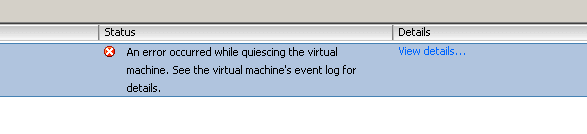Ошибка в esxi 5.1: an error occurred while quiescing the virtual machine. The error code was: 2 The error message was: Custom quiesce script failed.