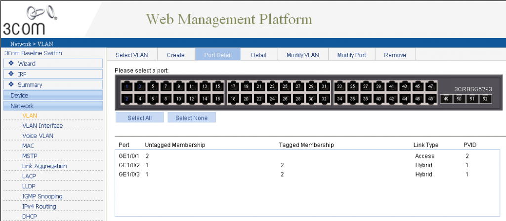 Подключение через web Как через web интерфейс настроить VLAN на коммутаторе 3Com Baseline Switch 2952 