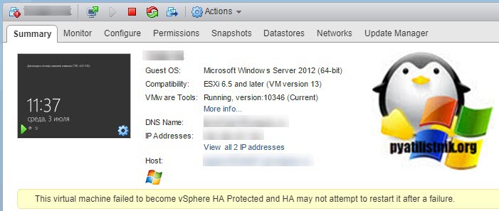 This virtual machine falied to become vSphere HA Protected add HA may not attempt to restart it after a failure