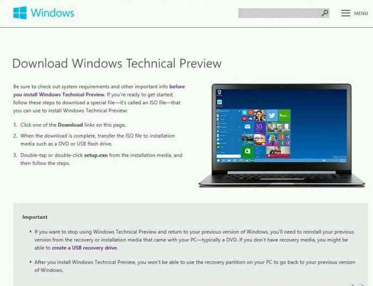 Стал известен вероятный размер 64- и 32-разрядных Windows 9 Technical Preview