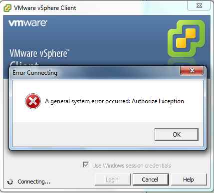 A general system error occurred-Authorize Exception в VMware vCenter 5.1-01