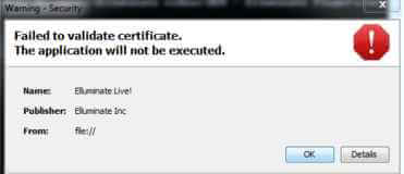 Ошибка Java Failed to validate certificate. The application will not be executed-01