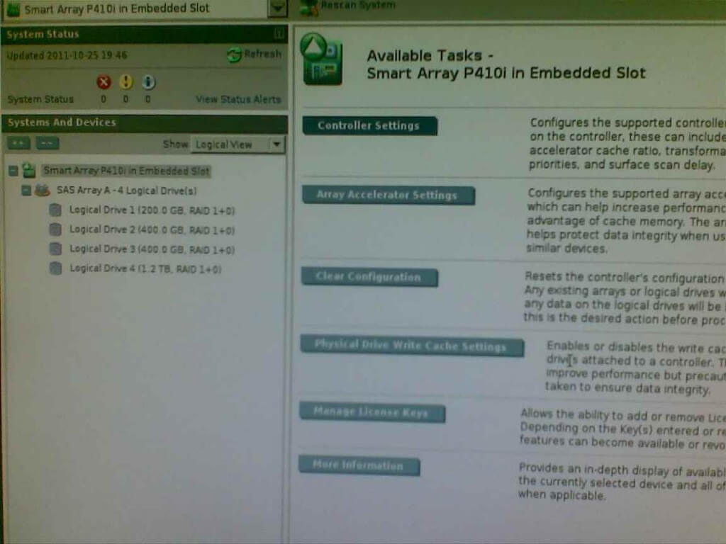 Tasks available. Smart array p410i.