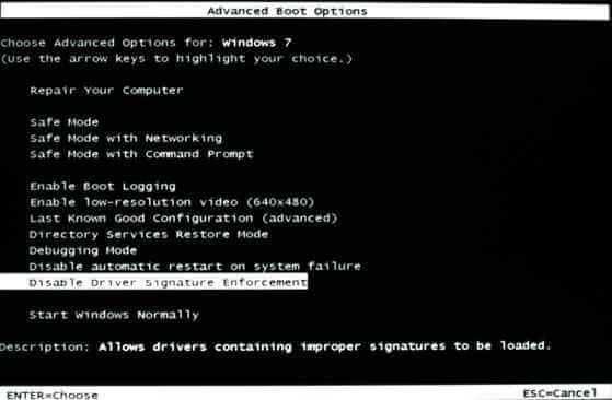 Как отключить проверку цифровой подписи драйвера в Windows 7-04