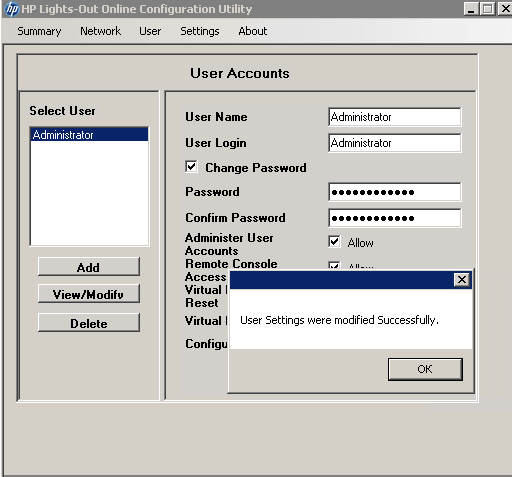 Как сбросить пароль пользователя на HP ILO порту-03