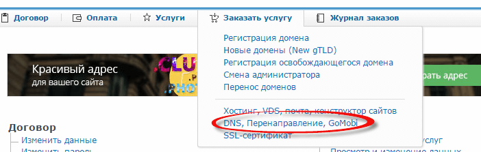 Как настроить перенаправление домена на nic.ru-01