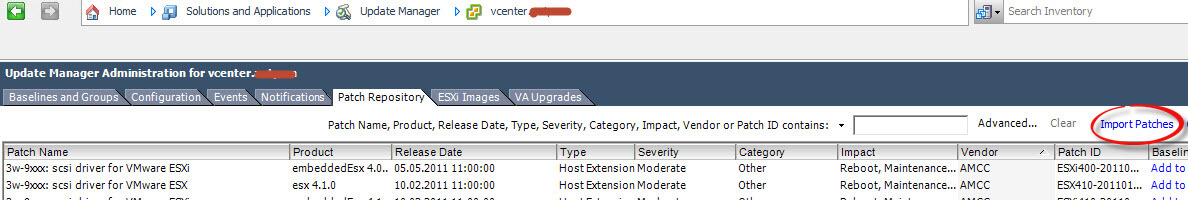 Как импортировать vib драйвер в Update Manager vCenter 5.5-02