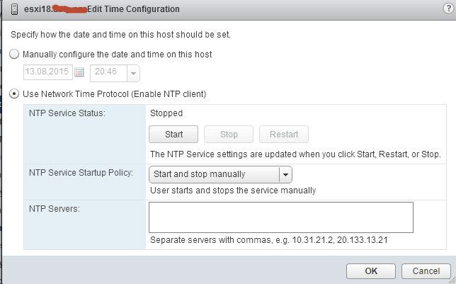 Как настроить время и NTP клиента в ESXI 5.5-07