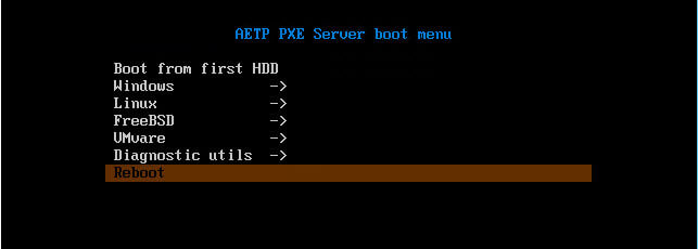 Как установить загрузочный PXE сервер для установки Windows, Linux, ESXI 5.5-15 часть. Добавляем пункт перезагрузка-04
