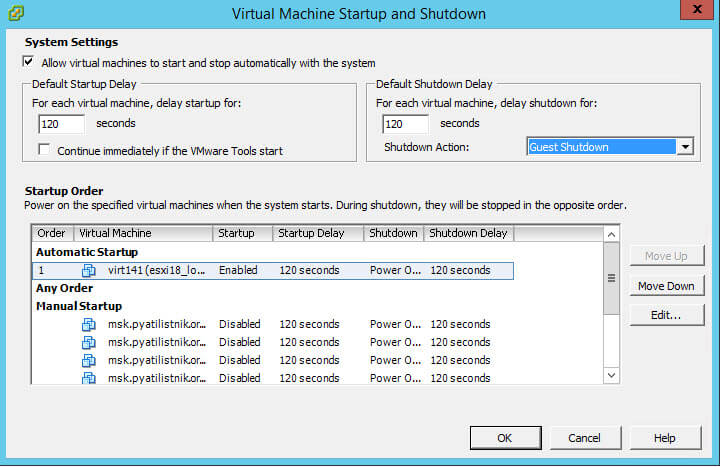 Как настроить автозапуск виртуальной машины в Vcenter 5.5 или ESXi 5.5-05