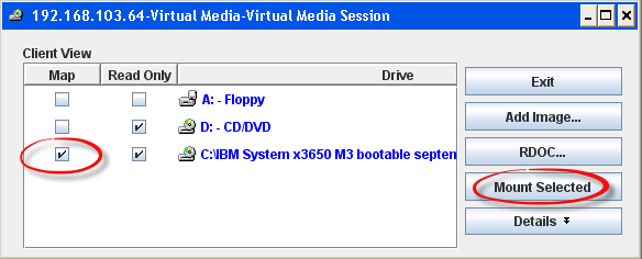 Как смонтировать iso в Virtual Media CDROM на сервере IBM System x3650 M3-10