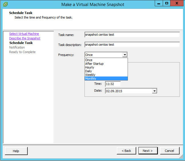 Как создать snapshot виртуальной машины по расписанию в VMware vCenter 5.5-06