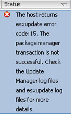 The host returns esxupdate error code15