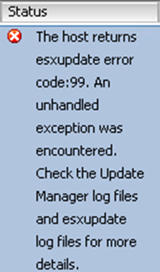 Ошибка The host returns esxupdate error code 99 при обновлении VMware ESXI 5.5-00