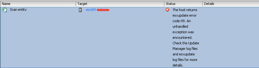 Ошибка The host returns esxupdate error code 99 при обновлении VMware ESXI 5.5-01