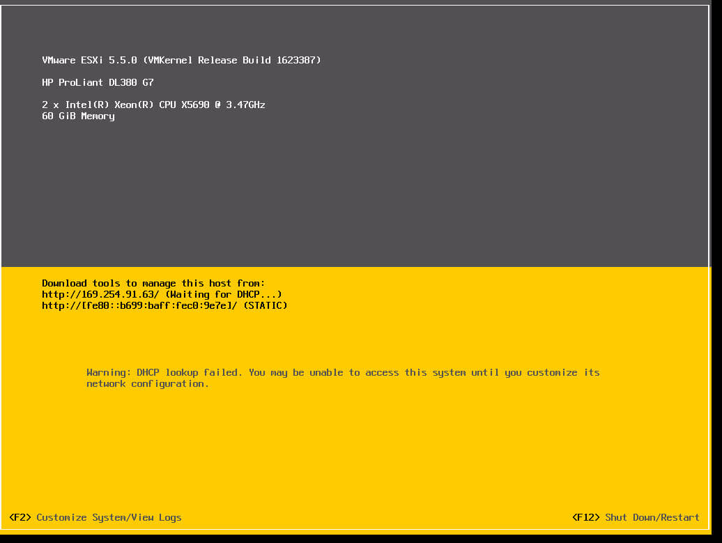 Warning DHCP lookup failed в VMware ESXI 5.5-01