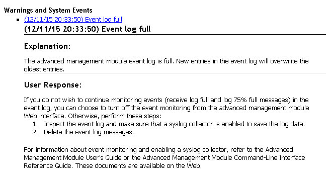 Event log full IBM BladeCenter-01