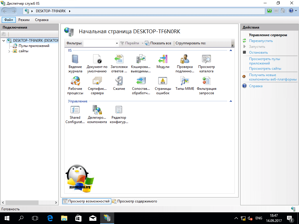 Диспетчер IIS Windows 10