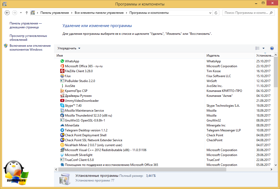 отключение компонентов Windows