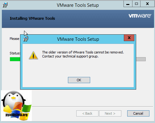 The older verison of VMware Tools cannot be removed