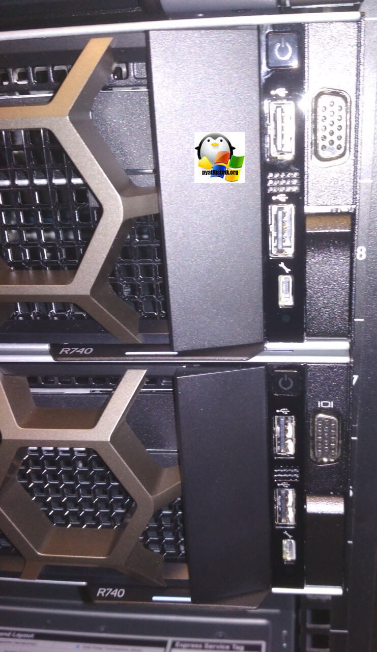 Порты на передней панели Dell Power Edge R740