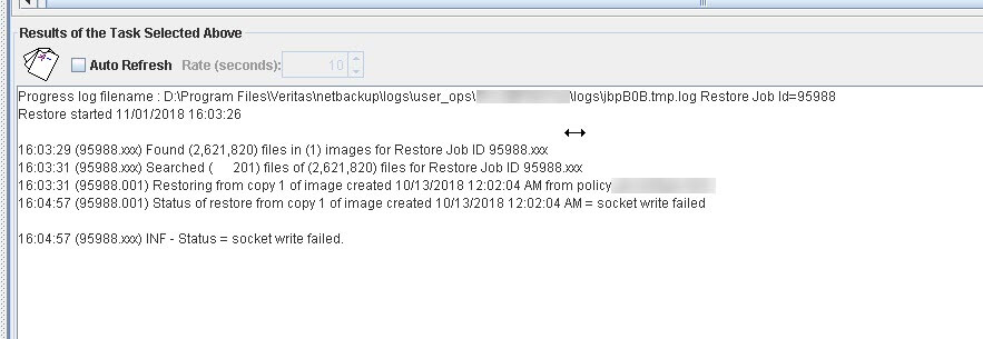 Ошибка в NetBackup socket write failed-01