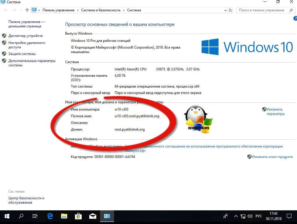 введенная в домен Windows 10