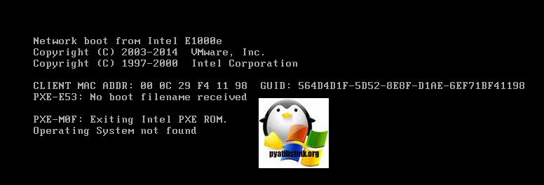 Exiting intel PXE ROM. Operating System not found