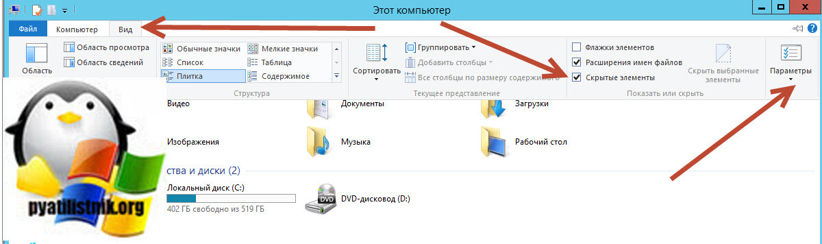 Отображение защищенных файлов Windows
