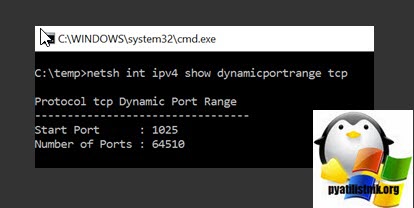 просмотр динамических портов в Windows