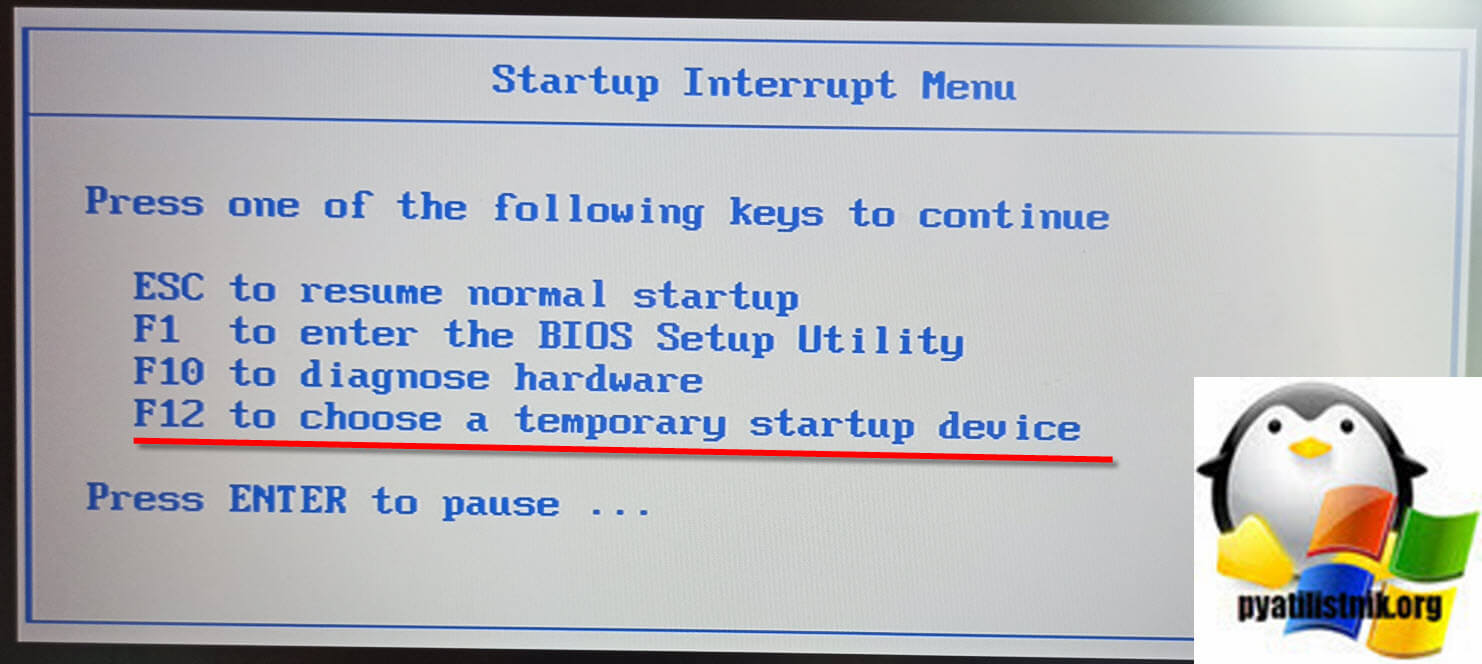 Startup Interrupt Menu
