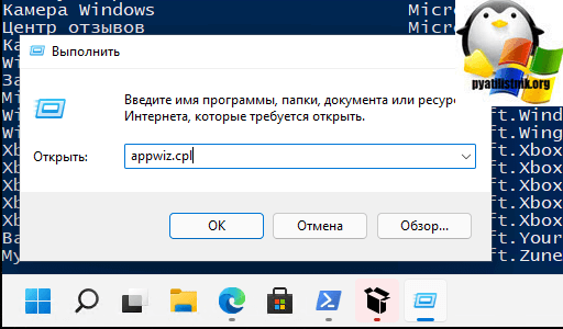 запуск appwiz.cpl в Windows 11