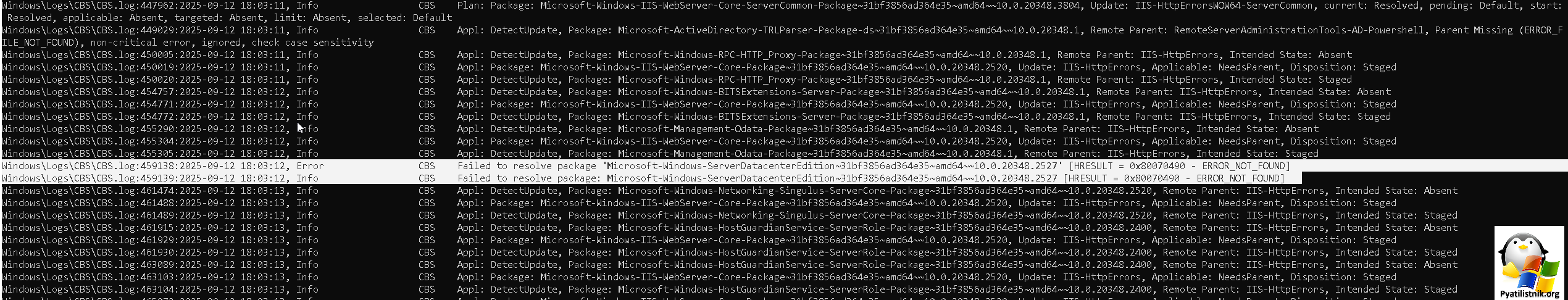 Error CBS Failed to resolve package