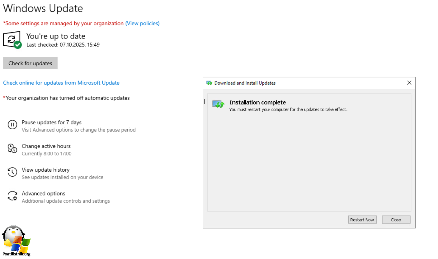 Успешная установка KB после ремонта Windows Server